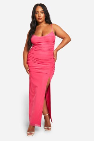 Womens Plus Lace Power Mesh Bandage Dress - Pink - 16, Pink