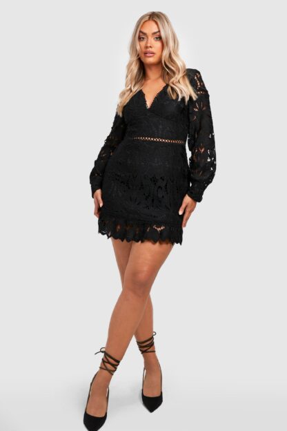 Womens Plus Lace Ruffle Hem Shift Dress - Black - 26, Black