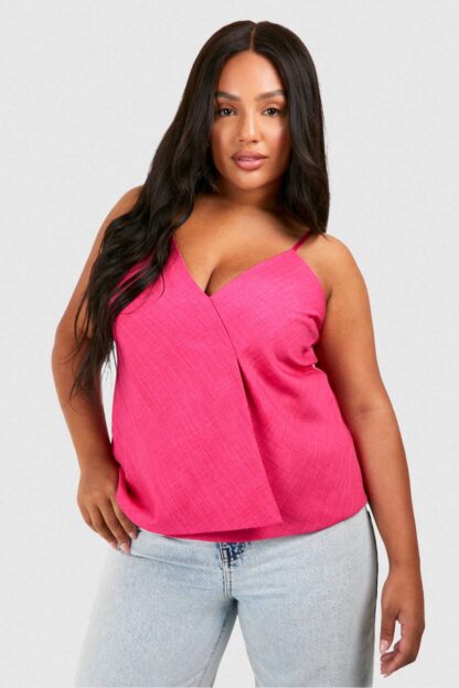 Womens Plus Linen Look Longline Cami Top - Pink - 16, Pink