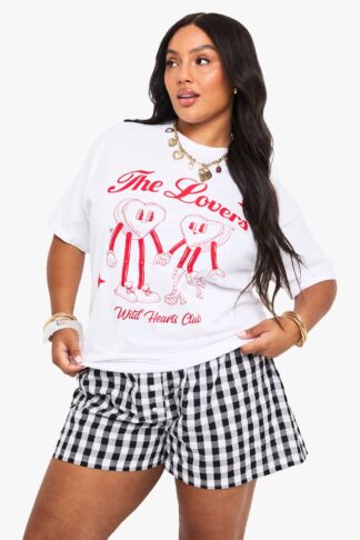 Womens Plus Lovers Padlock Oversized T-Shirt - White - 16, White