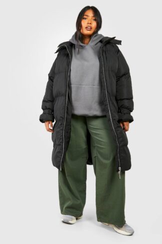Womens Plus Maxi Faux Fur Trim Puffer Jacket - Black - 18, Black