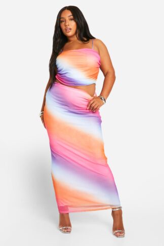 Womens Plus Mesh Ombre Print Top - Multi - 28, Multi
