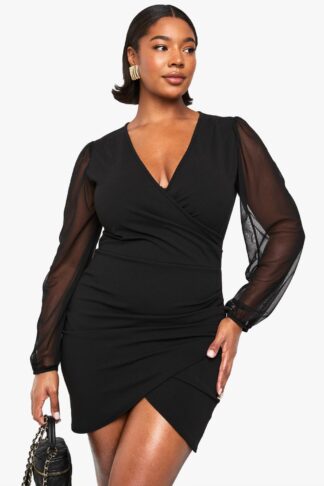 Womens Plus Mesh Wrap Dress - Black - 28, Black