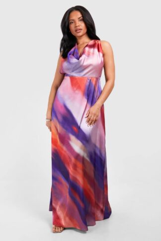 Womens Plus Ombre Satin Cowl Maxi Dress - Multi - 28, Multi