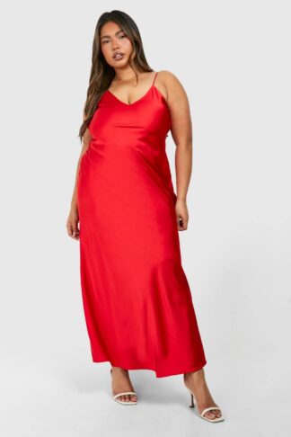 Womens Plus Open Back Detail Satin Maxi Dress - Red - 22, Red