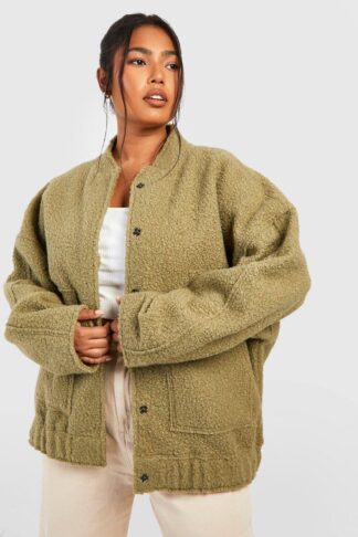Womens Plus Oversized Wool Bomber Jacket - Green - 16, Green