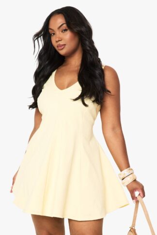 Womens Plus Panelled Structured Skater Dress - Yellow - 16, Yellow