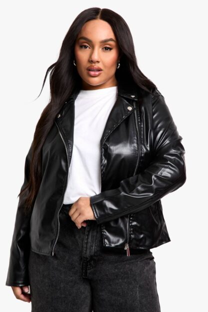 Womens Plus Pu Biker Jacket - Black - 16, Black