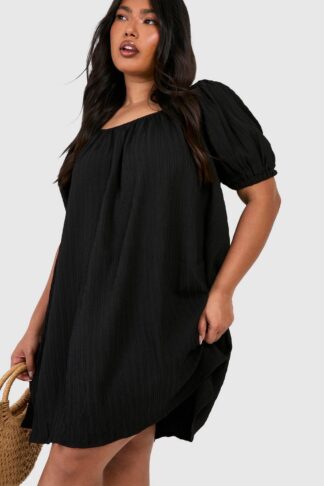 Womens Plus Puff Sleeve Shift Dress - Black - 16, Black
