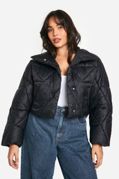 Womens Plus Quilted Puffer Coat - Black - 16, Black