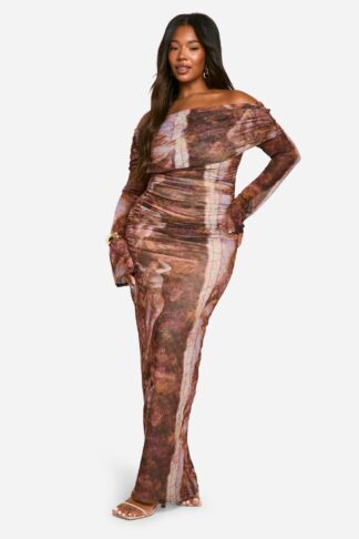 Womens Plus Renaissance Print Mesh Maxi Dress - Multi - 16, Multi