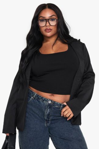 Womens Plus Rib Scoop Neck Racer Back Vest Top - Black - 16, Black