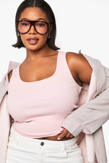 Womens Plus Rib Scoop Neck Racer Back Vest Top - Pink - 28, Pink