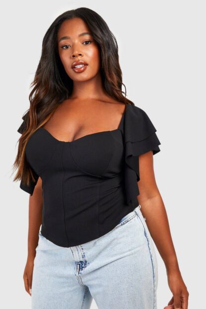 Womens Plus Ruffle Sleeve Corset Top - Black - 24, Black