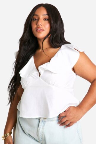 Womens Plus Ruffle Tie Back Top - White - 16, White