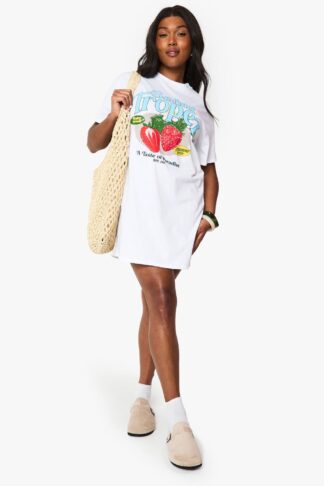 Womens Plus Saint Tropez Oversized T-Shirt Dress - White - 18, White