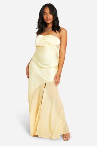 Womens Plus Satin And Chiffon Mix Maxi Dress - Yellow - 28, Yellow