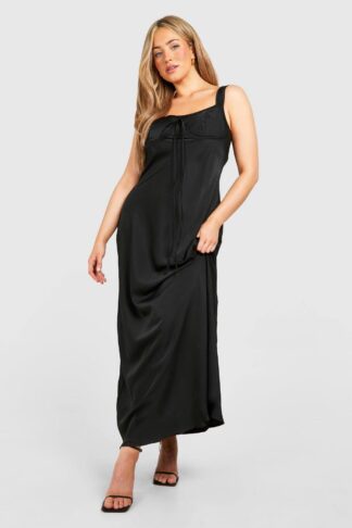 Womens Plus Satin Slip Midaxi Dress - Black - 16, Black