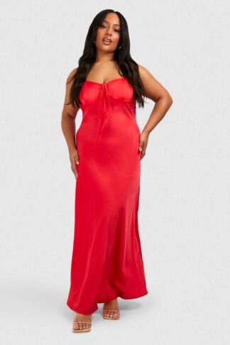 Womens Plus Satin Slip Midaxi Dress - Red - 28, Red