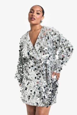 Womens Plus Sequin Wrap Dress - Grey - 16, Grey