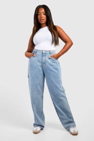 Womens Plus Side Split Baggy Boyfriend Jeans - Blue - 16, Blue