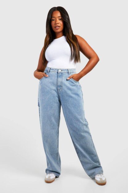 Womens Plus Side Split Baggy Boyfriend Jeans - Blue - 16, Blue