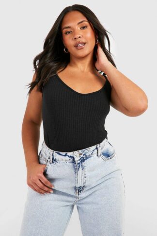 Womens Plus Soft Ribbed Cami Top - Black - 16, Black