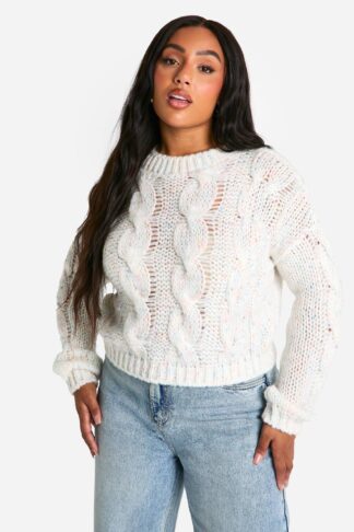 Womens Plus Speckle Knitted Cropped Jumper - White - 16, White
