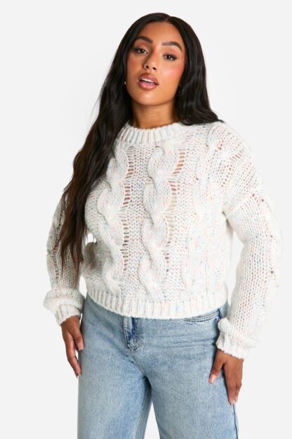 Womens Plus Speckle Knitted Cropped Jumper - White - 16, White