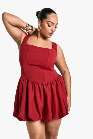 Womens Plus Square Neck Pleated Skater Dress - Red - 16, Red