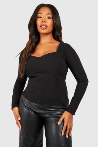 Womens Plus Square Neck Sweetheart Bengaline Corset Top - Black - 28, Black