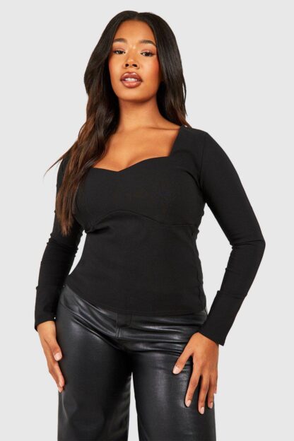 Womens Plus Square Neck Sweetheart Bengaline Corset Top - Black - 28, Black