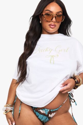 Womens Plus St Paddys Day Lucky Girly Oversized T-Shirt - White - 16, White