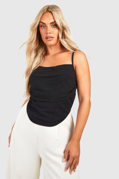 Womens Plus Strappy Ruched Corset Top - Black - 24, Black