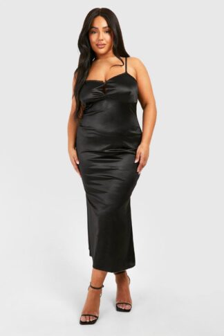 Womens Plus Stretch Satin Midaxi Slip Dress - Black - 28, Black