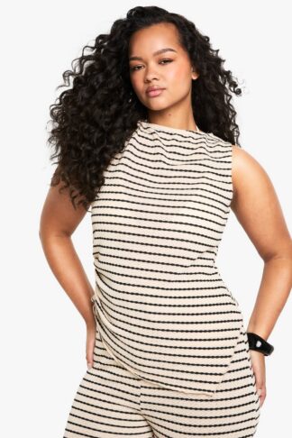 Womens Plus Stripe Rib Top - Cream - 16, Cream