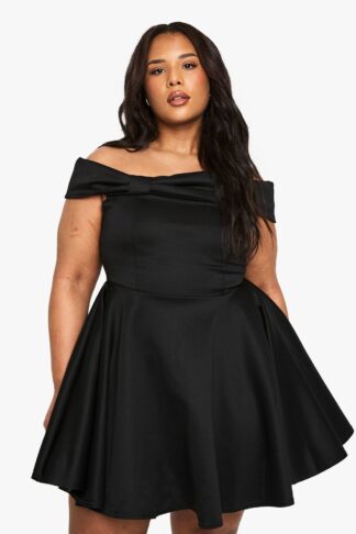 Womens Plus Structured Bardot Volume Skater Dress - Black - 16, Black