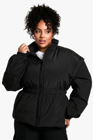 Womens Plus Synched Waist Puffer Jacket - Black - 16, Black