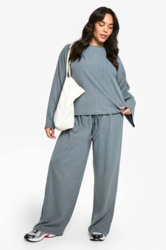 Womens Plus T-Shirt & Wide Leg Trouser Co Ord - Grey - 28, Grey