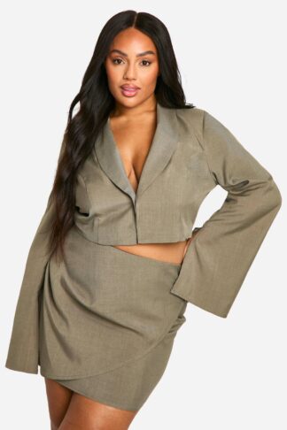 Womens Plus Tailored Longline Crop Blazer - Grey - 18, Grey