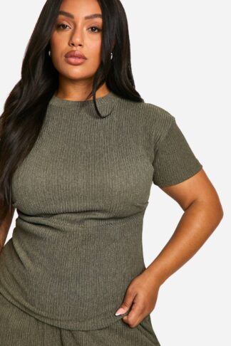 Womens Plus Textured Ruched Side T-Shirt - Grey - 28, Grey