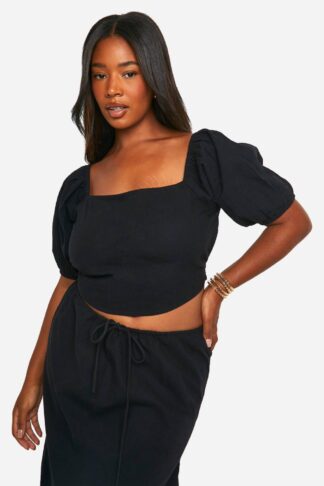 Womens Plus Tie Back Detail Milkmaid Top - Black - 28, Black