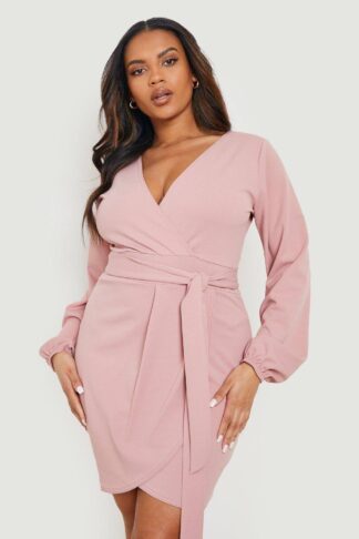 Womens Plus Tie Belt Wrap Dress - Pink - 28, Pink