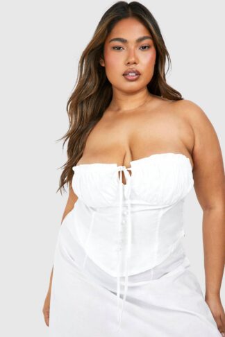 Womens Plus Tie Front Cotton Corset Top - White - 16, White