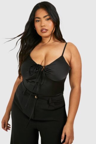 Womens Plus Tie Front Detail Cami Top - Black - 28, Black