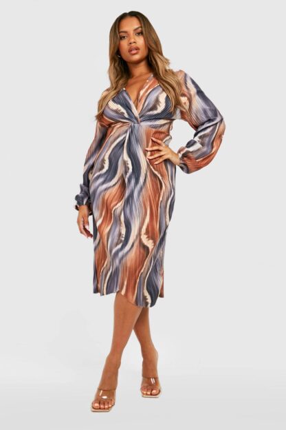 Womens Plus Tonal Ombre Plisse Twist Midi Dress