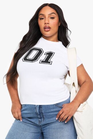 Womens Plus Varsity Baby T-Shirt - White - 16, White