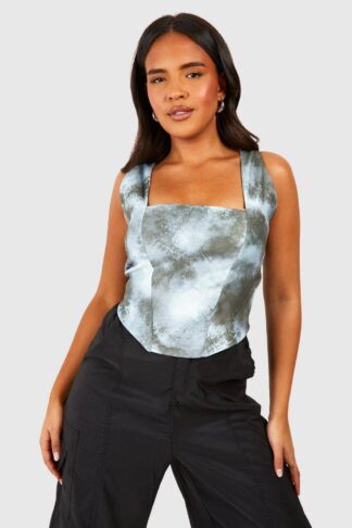 Womens Plus Washed Bengaline Corset Top - Grey - 22, Grey