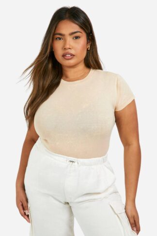 Womens Plus Washed Crew Neck T-Shirt - Beige - 16, Beige