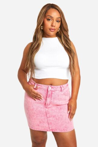 Womens Plus Washed Denim Mini Skirt - Pink - 28, Pink
